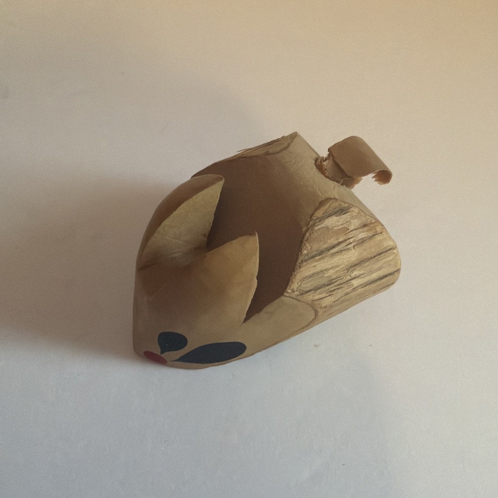 Japanese Wooden Carved Mouse Figure Hand Made Folk Art Craft signed